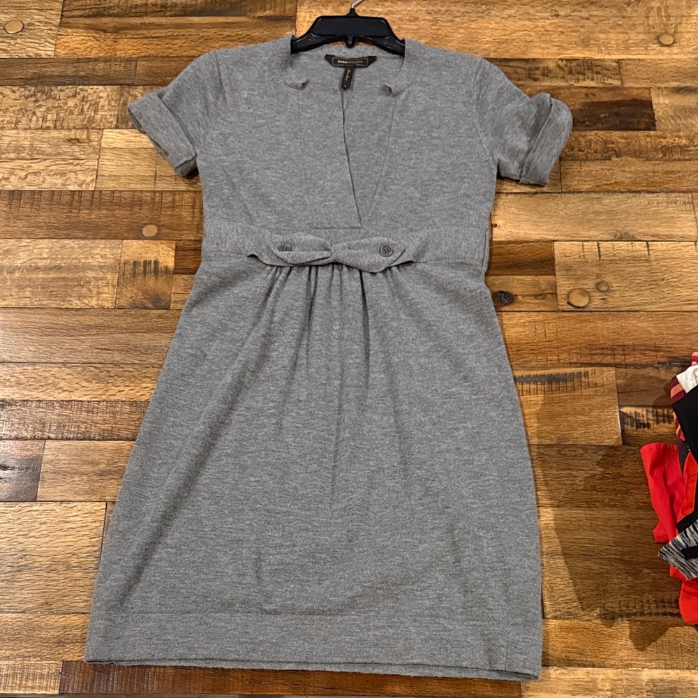 BCBGMaxAzria Gray Mini Sweater Dress with Bow Detail